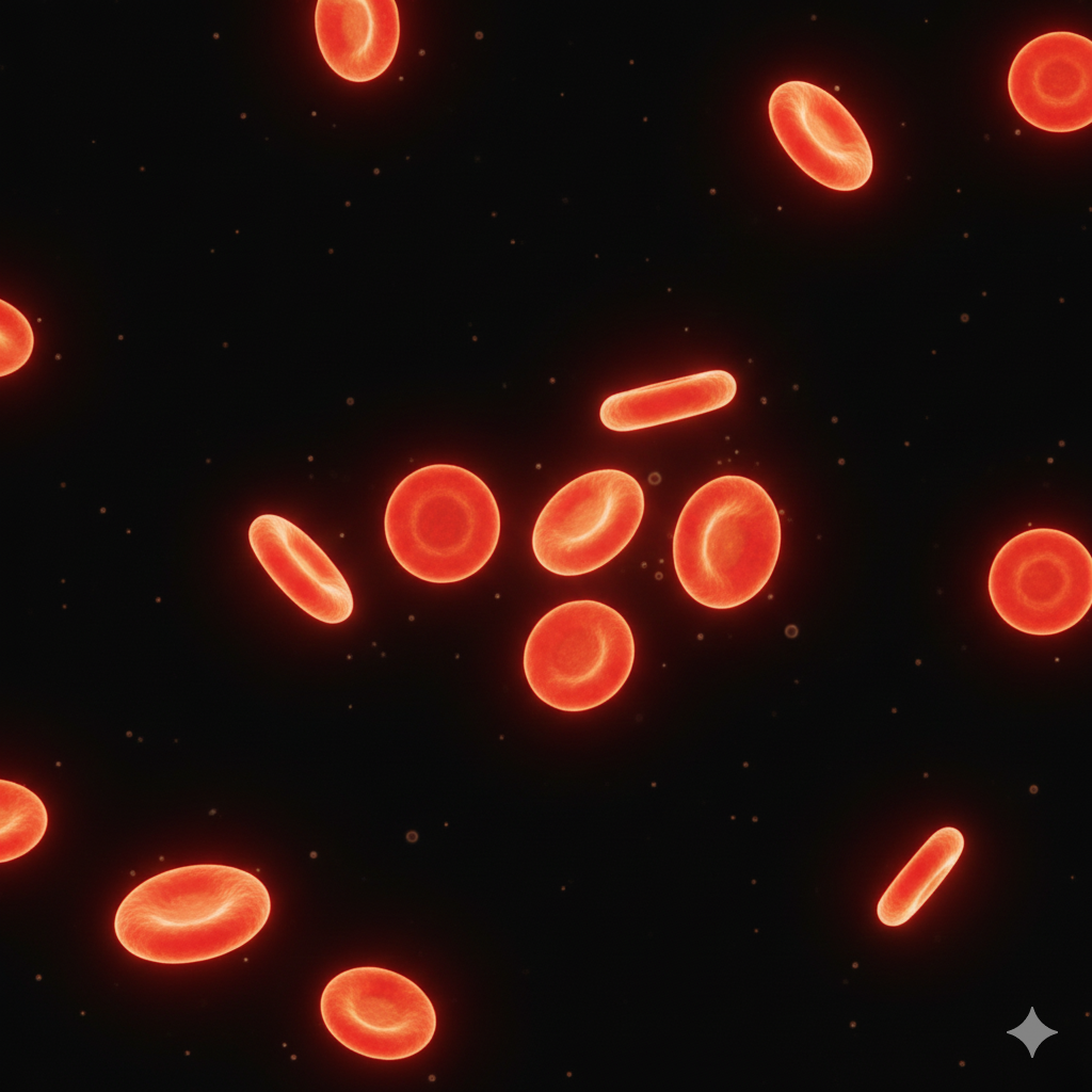 Glóbulos vermelhos saudáveis e separados observados através de microscopia de campo escuro